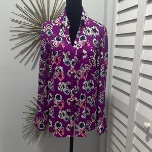 Express Purple Floral Button-Down Blouse